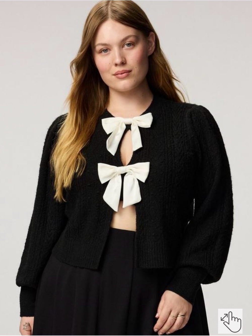 New torrid Black Knit Sweater Cardigan with white Bow Ties